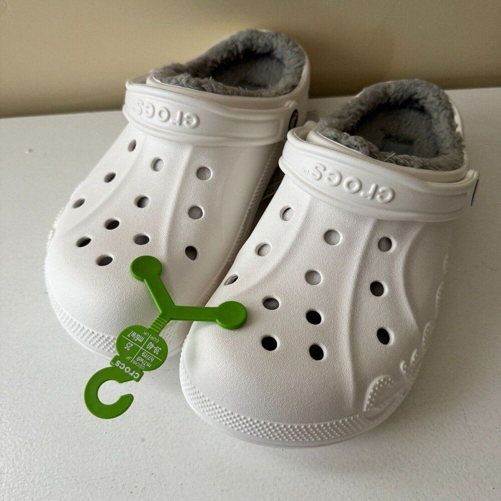 Crocs Baya Lined Clogs 205969 Unisex White/Light Grey size 8 women